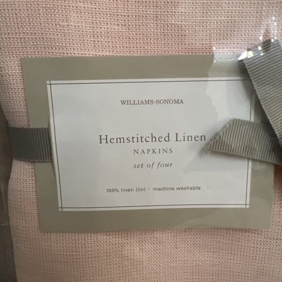 Williams Sonoma Linen Double Hemstitch Dinner Napkins Set of 4 PINK 22x22 NIP - Picture 3 of 6